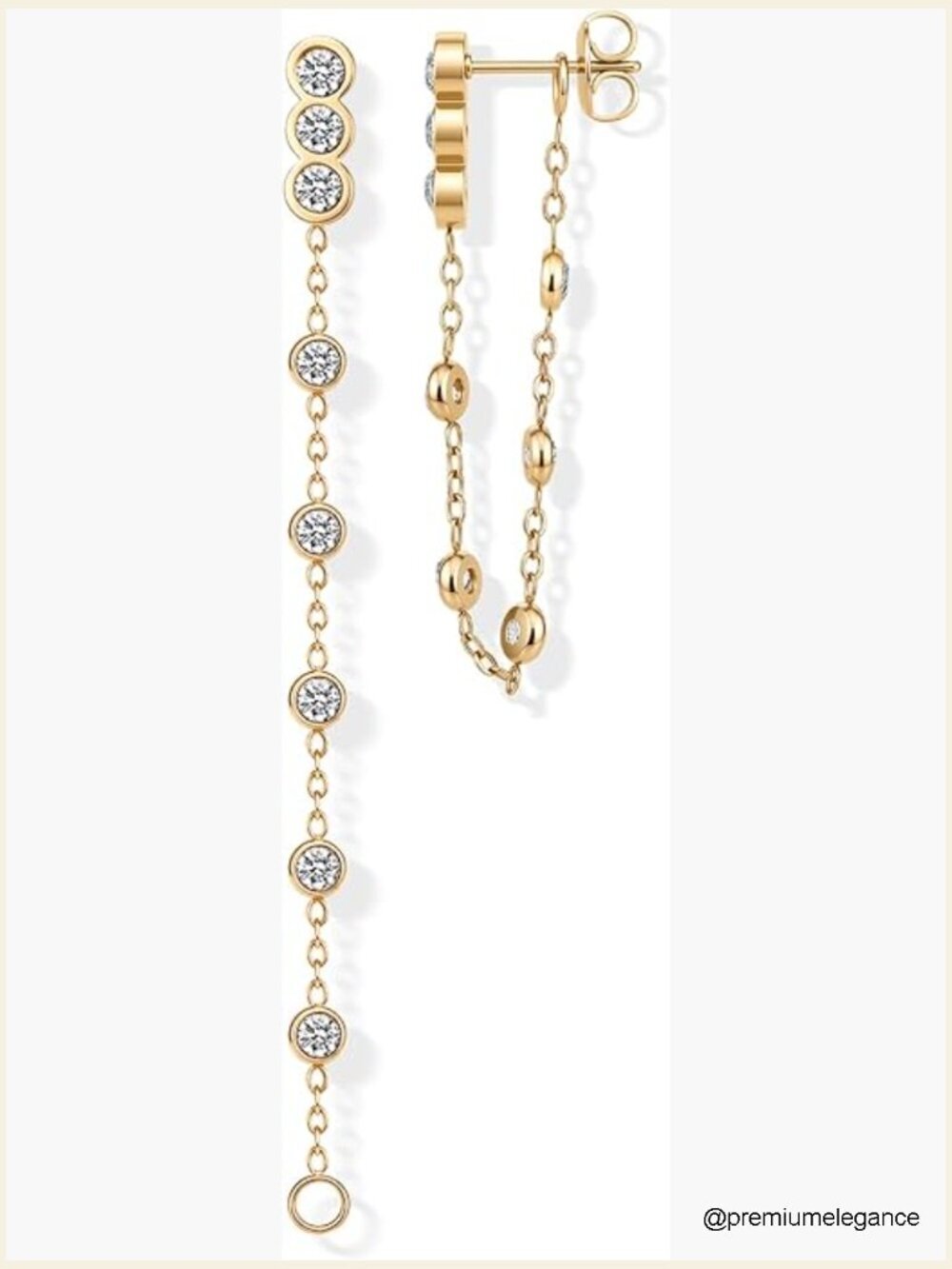 14K Gold Plated Waterproof Dangle Earrings - Long Drop Cubic Zirconia